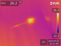 Termografibillede af fejl på el-gulvvarme kabel